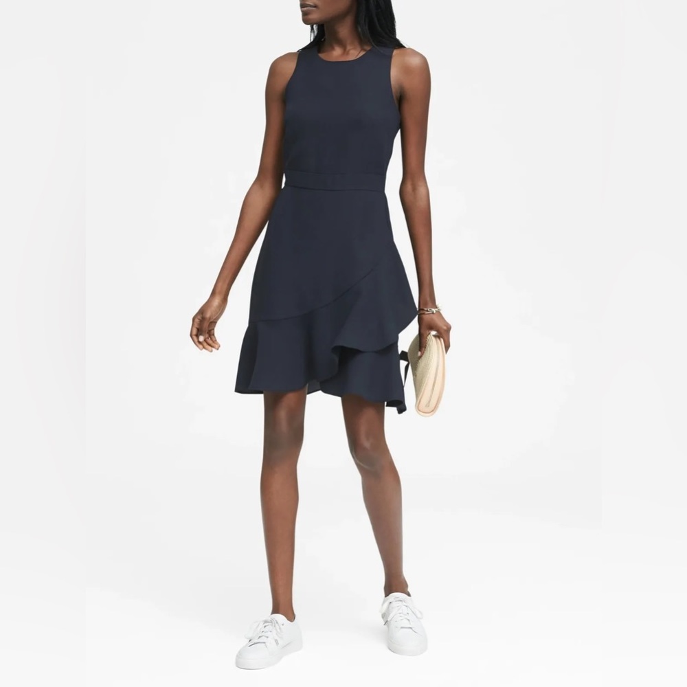Banana Republic Black Ruffle Wrap Racerback Dress Size 10